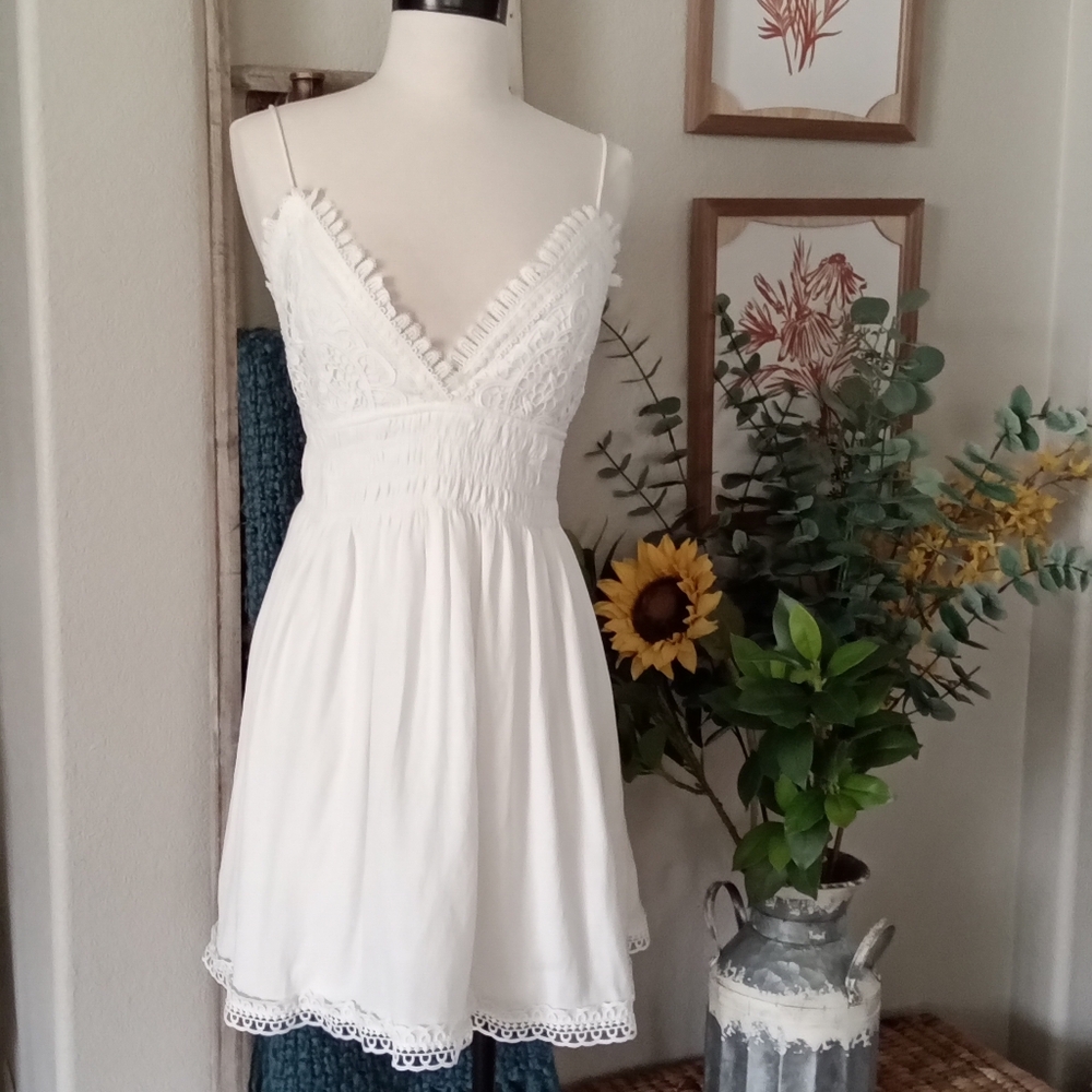 White Lace Trim Dress